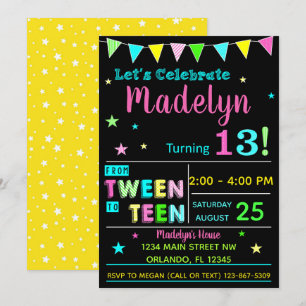 Tween to Teen 13th Birthday Invitation I Teenager Kaart