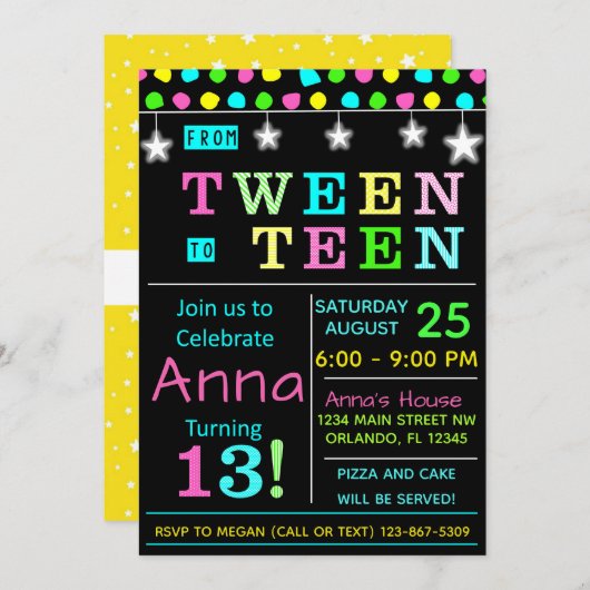 Tween to Teen 13th Birthday Invitation I Teenager Kaart (Voorkant / Achterkant)