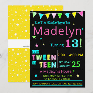 Tween to Teen 13th Birthday Invitation I Teenager Kaart
