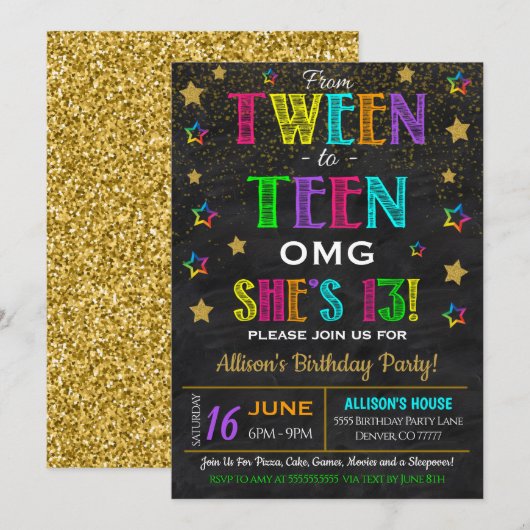 Tween to Teen Birthday Party Invitation Kaart (Voorkant / Achterkant)