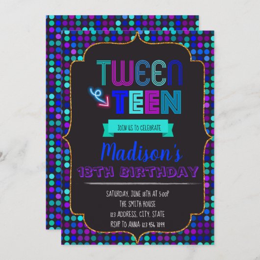 Tween tot tienpartijuitnodiging kaart (Voorkant / Achterkant)