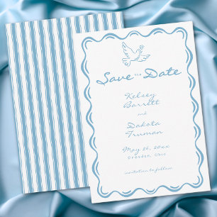 Tweens blauwe met de hand getekende bloem streep t save the date