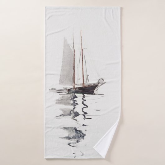 Tweesmasted Schooner met Dory door Winslow Homer Badhanddoek (Badhanddoek)