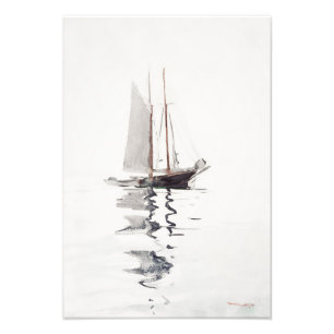 Tweesmasted Schooner met Dory door Winslow Homer Foto Afdruk