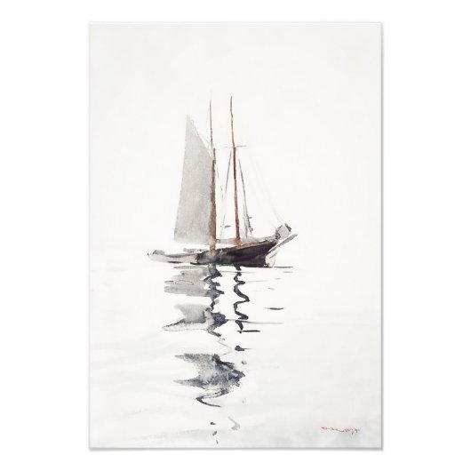 Tweesmasted Schooner met Dory door Winslow Homer Foto Afdruk (Voorkant)