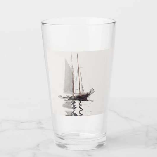 Tweesmasted Schooner met Dory door Winslow Homer Glas (Voorkant)