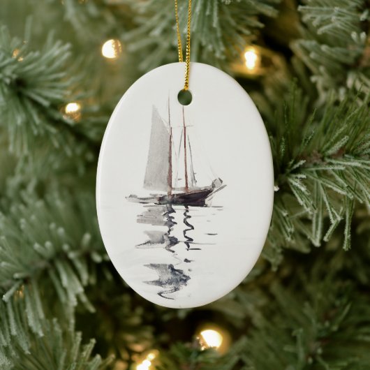 Tweesmasted Schooner met Dory door Winslow Homer Keramisch Ornament (Boom)