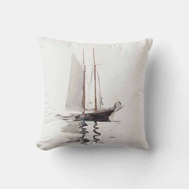 Tweesmasted Schooner met Dory door Winslow Homer Kussen (Voorkant)