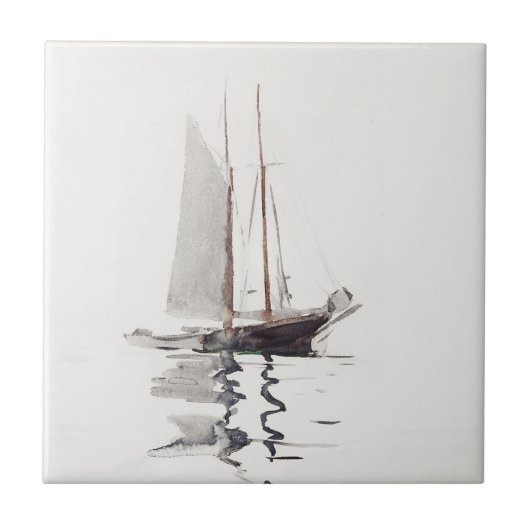 Tweesmasted Schooner met Dory door Winslow Homer Tegeltje (Voorkant)