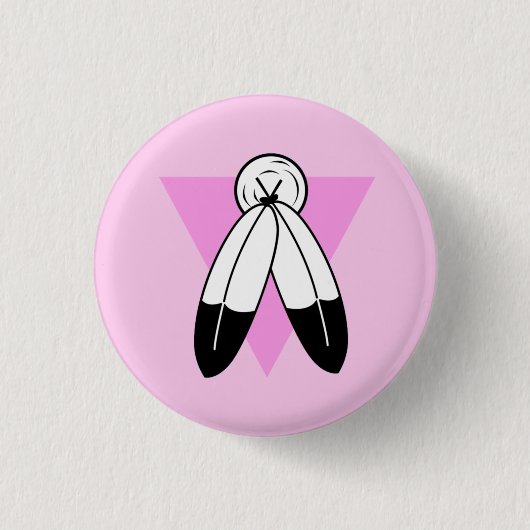 Tweespiraalroze driehoekmarkering ronde button 3,2 cm (Voorkant)