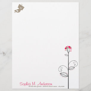 Tweet Bird and Whimsical Cute Bloom Tree Pink Stip Briefhoofd