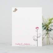Tweet Bird and Whimsical Cute Bloom Tree Pink Stip Briefhoofd (Staand voorkant)
