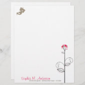 Tweet Bird and Whimsical Cute Bloom Tree Pink Stip Briefhoofd (Voorkant / Achterkant)