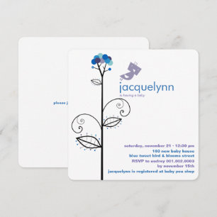 Tweet Bird Blue Bloom Stippen Tree Baby shower Kaart