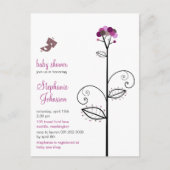 Tweet Bird Paarse Bloom Stippen Tree Chic Baby sho Uitnodiging Briefkaart (Voorkant)