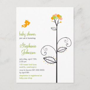 Tweet Bird Yellow Bloom Stippen Tree Chic Baby sho Uitnodiging Briefkaart