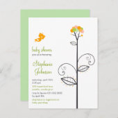 Tweet Bird Yellow Bloom Stippen Tree Chic Baby sho Uitnodiging Briefkaart (Voorkant / Achterkant)