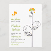 Tweet Bird Yellow Bloom Stippen Tree Chic Baby sho Uitnodiging Briefkaart (Voorkant)