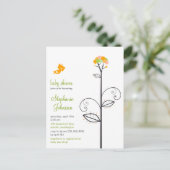 Tweet Bird Yellow Bloom Stippen Tree Chic Baby sho Uitnodiging Briefkaart (Staand voorkant)