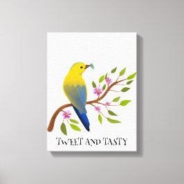 tweet en lekkere Waterverf Bird & Bug on branch Canvas Afdruk