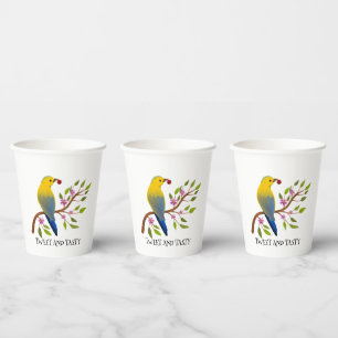 tweet en lekkere Waterverf Bird & Bug on branch Papieren Bekers
