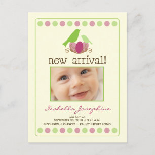 Tweet Tweet Baby Aankondiging Briefkaart (limoen)