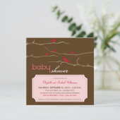 Tweet! Tweet! baby shower Uitnodiging (roze) (Staand voorkant)
