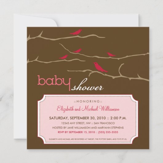 Tweet! Tweet! baby shower Uitnodiging (roze) (Voorkant)