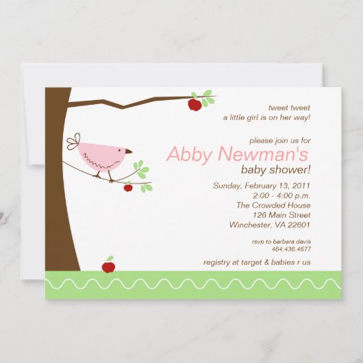 Tweet Tweet Pink Bird Baby shower Invitation Kaart (Voorkant)