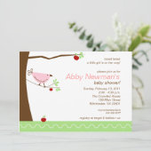 Tweet Tweet Pink Bird Baby shower Invitation Kaart (Staand voorkant)