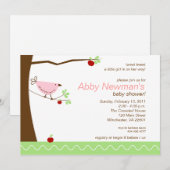 Tweet Tweet Pink Bird Baby shower Invitation Kaart (Voorkant / Achterkant)