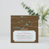 Tweet! Tweet! Uitnodiging tot baby shower (aqua) (Staand voorkant)