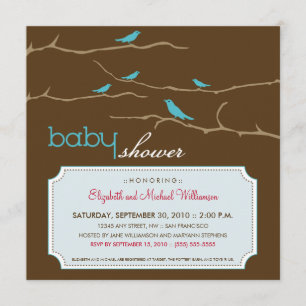 Tweet! Tweet! Uitnodiging tot baby shower (aqua)
