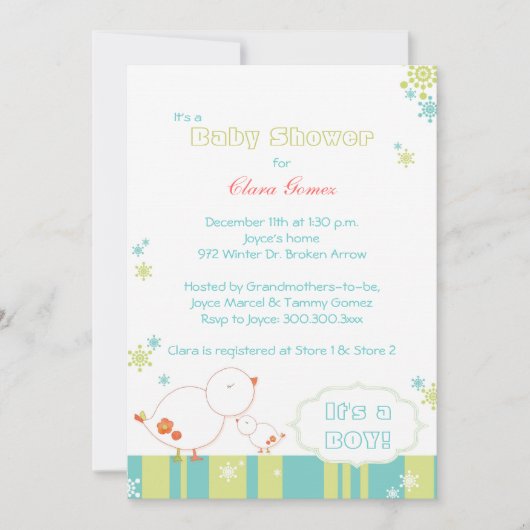 Tweet Tweet Winter Birds Baby Shower Kaart (Voorkant)