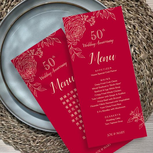 Tweetaalig Ranunculus Huwelijksjubileum Menu