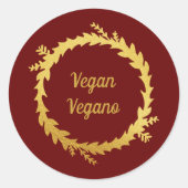 Tweetaalige Rode Gouden Vegan (Vegano) Kerstmis Ronde Sticker (Voorkant)