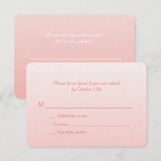 Tweetaalige RSVP voor een koraal ombre-huwelijk (Voorkant / Achterkant)