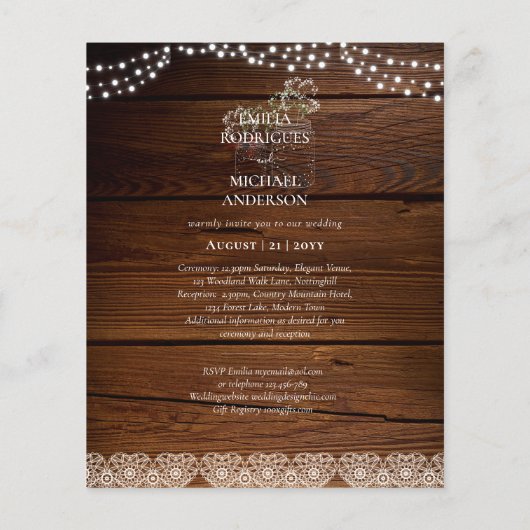 Tweetaalige Spaanse RUSTIC Huwelijksuitnodiging Flyer (Achterkant)