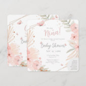 Tweetalig (2-zijdig) Baby shower meisje roze Kaart (Voorkant / Achterkant)