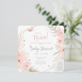 Tweetalig (2-zijdig) Baby shower meisje roze Kaart (Staand voorkant)