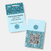 Tweetalig blauw turquoise blad patroon badge (Voor- en achterkant)