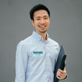 Tweetalig blauw turquoise blad patroon naambadge