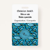 Tweetalig blauw wit blad patroon badge (Voorkant)