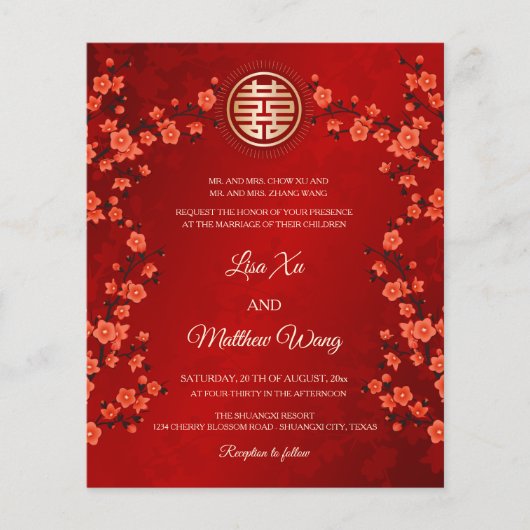 TWEETALIG BUDGET Kersenbloesem | Chinese bruiloft Flyer (Voorkant)