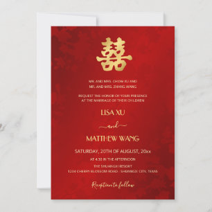 Tweetalig Eenvoudig Rood Goud Chinees Huwelijk Kaart