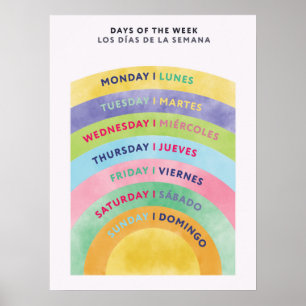 Tweetalig Engels Spaans Dagen van de Week  Poster