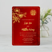 TWEETALIG | Gold Cherry Blossom Chinese bruiloft Folie Uitnodiging (Staand Voorkant)