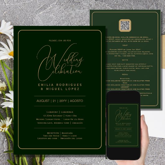 tweetalig | GREEN GOLD Wedding incl. RSVP-GEGEVENS Kaart