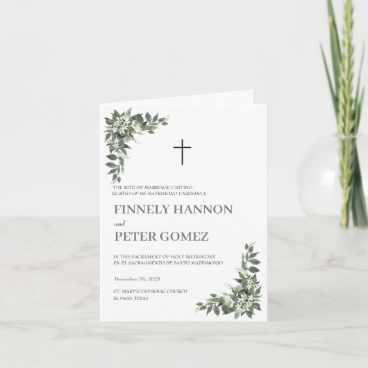 Tweetalig katholiek huwelijksprogramma, groen bedankkaart (Voorkant)