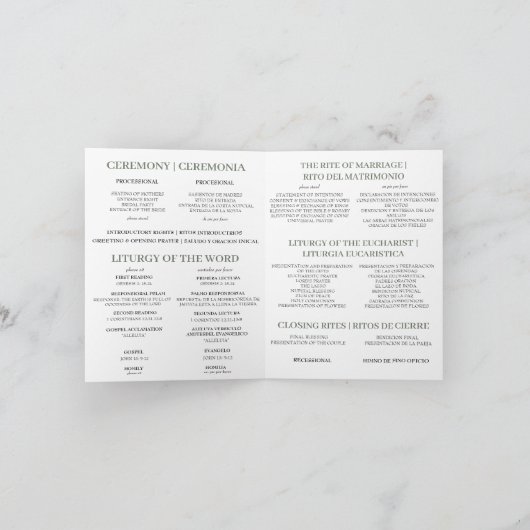 Tweetalig katholiek huwelijksprogramma, groen bedankkaart (Binnen)